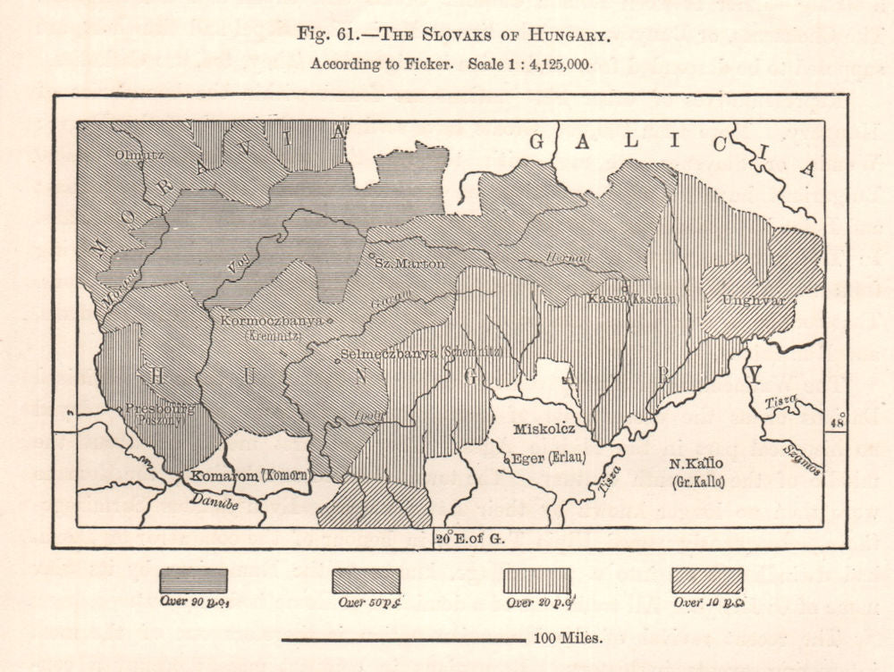 The Slovaks of Hungary. Slovakia. Sketch map 1885 old antique plan chart